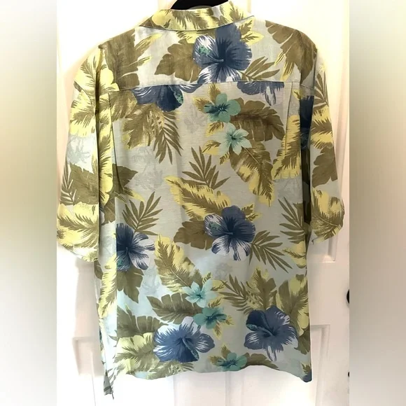 Havana Jacks Café Hawaiian Men’s Button Up Shirt XL Green Blue 100% Silk Floral - Picture 2 of 5
